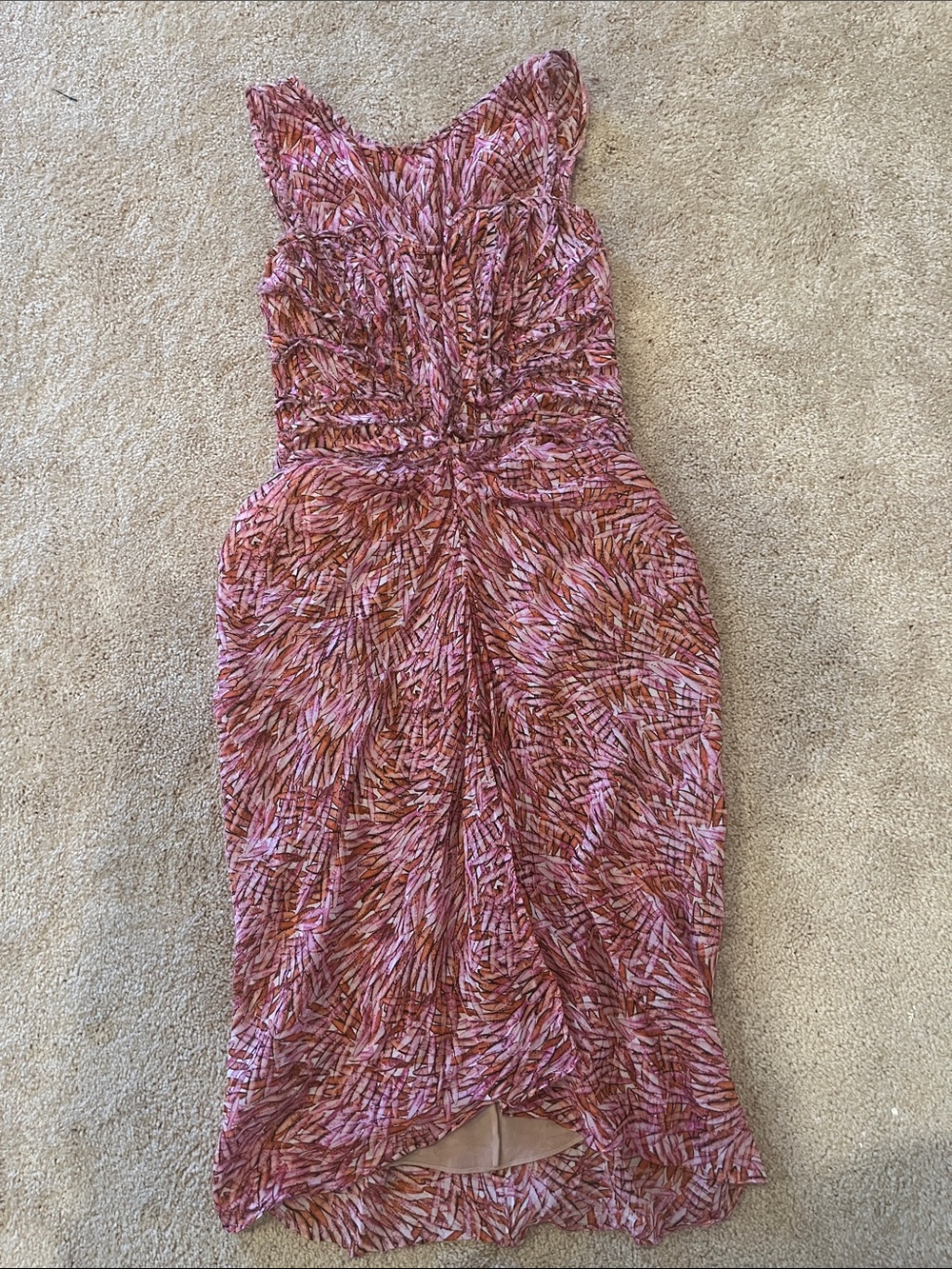 BCBGMAXAZRIA | Pink Multicolor Ruched Sleeveless Midi Dress | Women’s 2